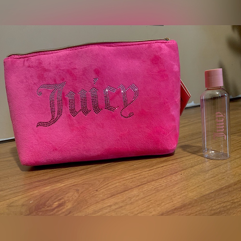 JUICY COUTURE🩷pink & silver diamond travel cosmetic clutch bag NWT & mini bottle